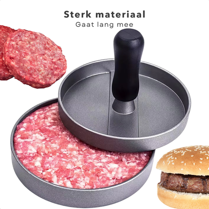 Cheqo® Hamburgerpers - Hamburger Pers - Hamburger Maker - Aluminium Hamburgermaker - Rond - Met Handvat