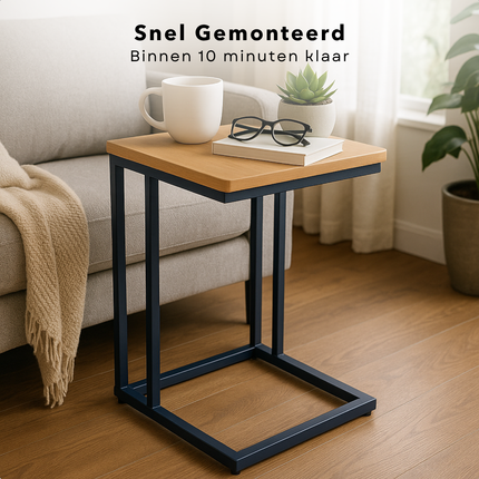 Cheqo® Bijzettafel - Bedtafel - Laptoptafel - Banktafel - Bijzettafeltje - Salontafel - Bijzet Tafel - Metaal - Marmeren MDF Tafelblad - Kleine Moderne Tafel - Hout