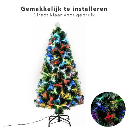 Cheqo® Kleine Kunstkerstboom - Kerstboom met Verlichting - Fiber Optic Verlichting - 60 cm - Multicolor LED - Binnengebruik