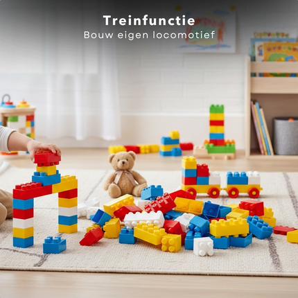 Cheqo® Blokken - Bouwblokken - Bouwstenen - Speelgoed Blokken - Stapelblokken - Baby Blokken - Peuter Blokken - Blokkenset - Blokken 85 Stuks - Blokken Met Wielen - Blokken Trein - Blokken Locomotief - Blokken Wagon - Blokken 18 Maanden