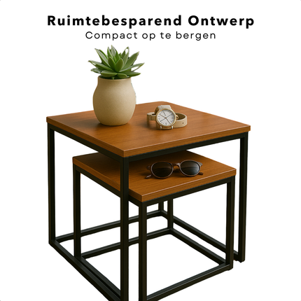 Cheqo® Industriële Bijzettafels Set - Salontafel - Bijzettafeltje - Bijzettafel Set - Bijzet Tafel - Moderne Nesting Tafels - MDF & Metaal