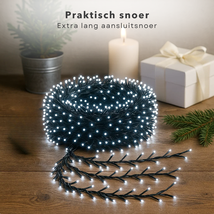 Cheqo® Kerstverlichting - Kerstlampjes - Kerstboomverlichting 16 Meter - 800 LED Lampjes - Geschikt voor Buiten - Geschikt voor Binnen - Koelwit Licht - 8 Lichtfuncties - Lichtsnoer met Timer - Geheugenfunctie - IP44 Adapter
