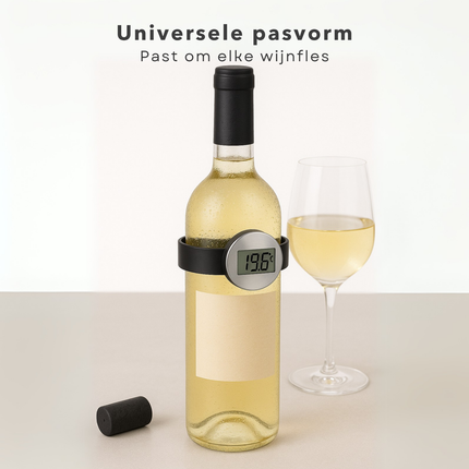 Cheqo® Wijnthermometer RVS - Wijn Thermometer Digitaal - Digitale Wijn Temperatuurmeter - Voor Alle Wijnflessen