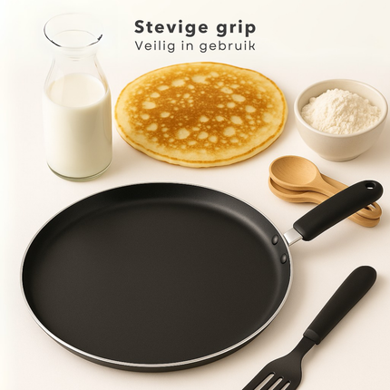 Cheqo® Pannenkoekenpan 24 cm - Pannenkoekpan PFAS Vrij - Crepe Pan - Koekenpan voor Pannenkoeken - Keramische Anti-aanbaklaag - Ook voor Inductie - Zwart