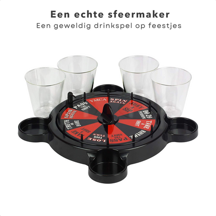 Cheqo® Roulette Drankspel - Drinkspel - 4 Shotglaasjes - Voor Volwassenen - 18+ - 21.5 cm - Party Game - Verjaardagsspel - Studenten Spel - Compact Design - Gemakkelijk Mee Te Nemen - Eenvoudig te Spelen Actiespellen