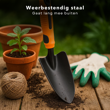 Cheqo® Tuinschep met Maataanduiding – Stevig Tuinschepje – Handschep – Ergonomisch Handvat – Tuinieren Schep – Duurzaam Tuingereedschap – Voor Planten Aanplanten & Grond Beluchten