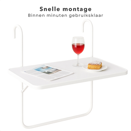Cheqo® Balkontafel - Hout Verstelbaar - Hangend - Wit - Balkon Tafel - Balkontafeltje