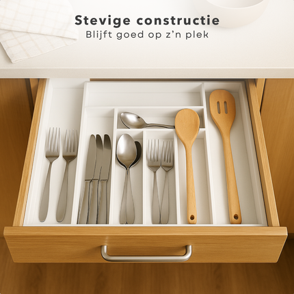 Cheqo® Uitschuifbare Bamboe Bestekbak - Keukenlade - Besteklade Uitschuifbaar - Verstelbare Lade Organizer - Bestekhouder - Wit