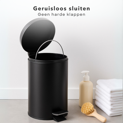 Cheqo® Pedaalemmer Keuken - Afvalemmer - Prullenbak - 12L Zwart - Ronde Afvalemmer Keuken - Stijlvol Design