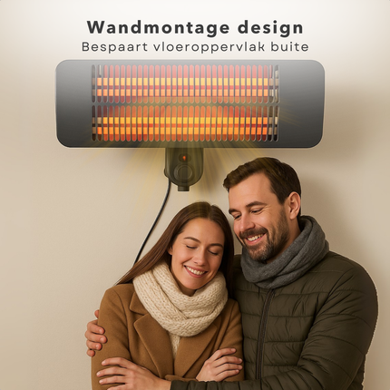 Cheqo® Terrasverwarmer Wandmodel – Infrarood Verwarming Buiten – Elektrische Patio Heater 2000W – Quartz Verwarmingsbuis – 3 Warmtestanden – Spatwaterdicht IP34 – Balkonverwarmer – Weersbestendig – Energie-efficiënt – Wandmontage