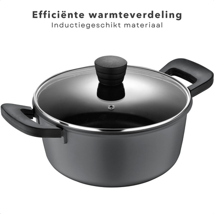 Cheqo® Inductie Aluminium Kookpan met Anti-aanbaklaag - 2.5 Liter - Geschikt voor Inductie - 20 cm Diameter - Hapjespan - Alle Warmtebronnen