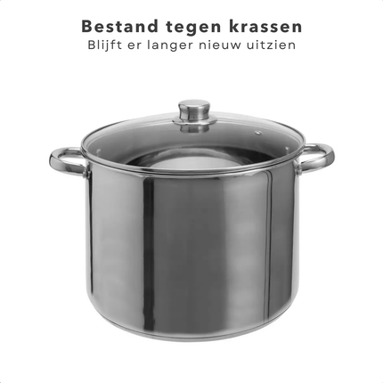Cheqo® RVS Kookpan 9L - Pan - Soeppan met Glazen Deksel - Geschikt voor Gas en Inductie - Roestvrij Staal