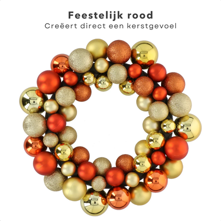 Cheqo® Kerstkrans met PVC Kerstballen 36cm - Onbreekbare Deurkrans - Weerbestendig - Krans Voor binnen en buiten - Kerstkrans met Ballen