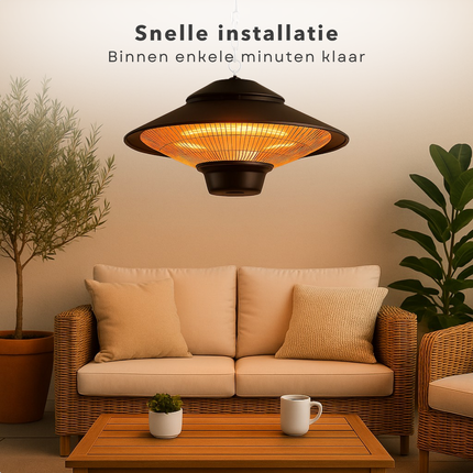 Cheqo® Terrasverwarmer - Terrasverwarming - Heater - Infrarood Verwarming - Plafondmontage - Halogeen Heater - Waterdicht met Afstandsbediening - Aluminium