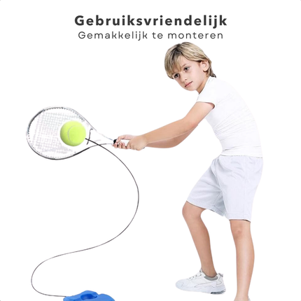 Cheqo® Tennistrainer Set - Tennis Trainer - Tennisracket met Elastiek - Swingball - Tennistrainer - Ideaal voor Kinderen - 4m Elastiek - Inclusief Racket