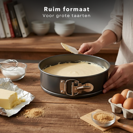 Cheqo® Springvorm - Springvorm Bakvorm - Springvorm Taartvorm - Ronde Springvorm - Ronde Taartvorm - Taartvorm - Bakvorm Rond - Bakblik Rond - Cakevorm - Quichevorm - Springvorm Anti Aanbak - Zwarte Springvorm