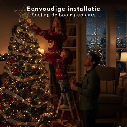 Cheqo® Verlichte Kerstboom Piek - Kerstboom Ster Piek - LED Kerstboom Topper - Gouden Kerstboompiek - LED Kerstster Piek - Kerstversiering Met Verlichting - 30 LED-Lichten - Op Batterij - Lichtgevende Piek voor Kerst - Warme Witte Verlichting