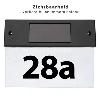 Cheqo® Solar LED Huisnummer op Zonne-energie -Buitenlamp op Zonne-Energie - Automatische Sensor - Duurzaam - Weersbestendig - Incl. Montagemateriaal - Geen Elektra Nodig - Energie Besparen - RVS Huisnummers