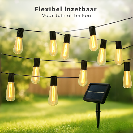 Cheqo® Solar Lichtsnoer op Zonne-Energie - Tuinverlichting op Zonneenergie - Vintage LED Tuin Lampen - Lichtslinger voor Tuin en Balkon