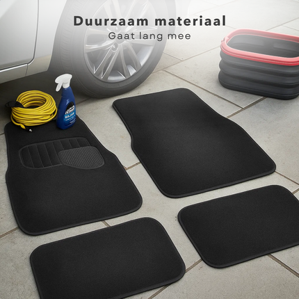 Cheqo® Universele Automatten - 4-Delige Set - Anti-Slip Bodem - Automatten Zwart - Eenvoudig Te Reinigen - Glijvaste Rug - Automatten Voor En Achter - Universeel Toepasbaar - Automatten Set - Chauffeursmat - Bijrijdermat - Matten Achterin