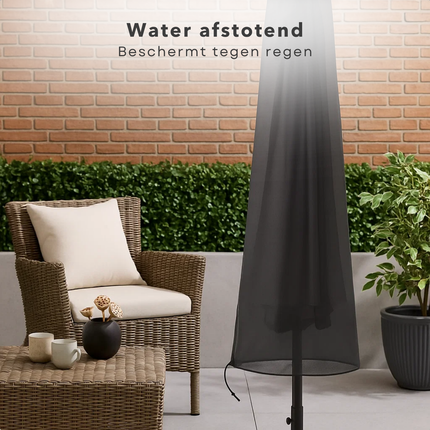 Cheqo® Parasol Beschermhoes UV-Bestendig - Zwart Polyester - Parasolhoes Voor Staande Parasol - Waterafstotend - Parasolhoes Met Trekkoord - Parasolhoes Voor 3 Meter Parasol - Parasol Hoes - Beschermhoes Parasol - Afdekhoes
