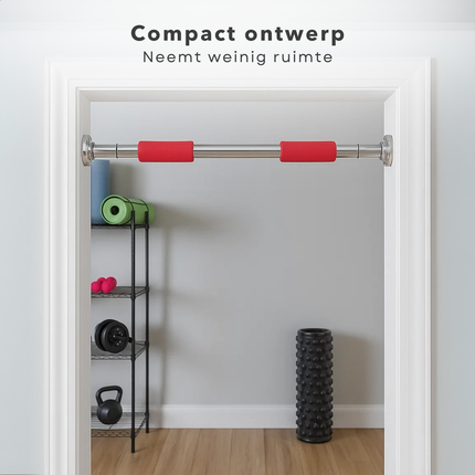 Cheqo® Verstelbare Optrekstang - Pull Up Bar - Deurpost Montage - Krachttraining Thuis - Chin Up Bar - Foam Handgrepen - Maximaal 100 Kg - Fitness Thuis - Optrekstang Deurpost - Krachttraining - Zonder Schroeven - Verstelbaar