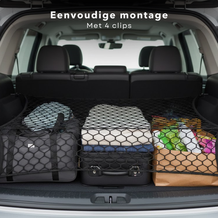 Cheqo® Bagagenet Auto - Kofferbaknet - Bagagenet - Veiligheidsnet Auto - Autonet - Cargo Net Auto - Opbergnet Auto - Elastisch Bagagenet - Universeel Bagagenet Auto