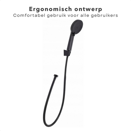 Cheqo® Complete Doucheset - Zwarte Douchekop met Doucheslang en Houder - 3 Standen - Waterbesparend