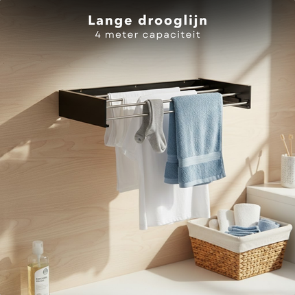 Cheqo® Wanddroogrek - Wanddroogrek Inklapbaar - Droogrek Muur - Muurdroogrek - Wanddroogrek Zwart - Inklapbaar Droogrek - Droogrek Aan Muur - Muur Droogrek Inklapbaar