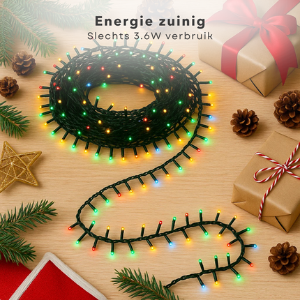 Cheqo® LED Kerstverlichting - Kerstlampjes - Kerstboomverlichting - 180 LED Lampjes - Multicolor Verlichting - 8 Lichtfuncties - Geheugenfunctie - Timer Functie - 13.5 Meter Lengte - Groen Snoer - IP44 Adapter - Binnen en Buiten