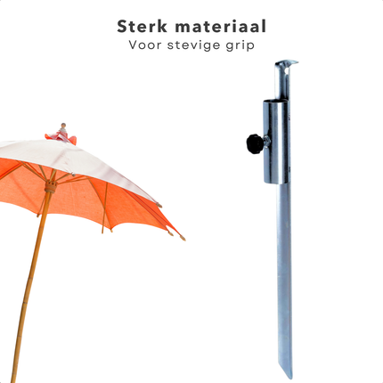 Cheqo® Parasolhouder Grond - Grondboor - Houder voor Parasol - Parasolharing Metaal 50 cm - Stevige Parasolhouder voor Strand - Verstelbare Diameter