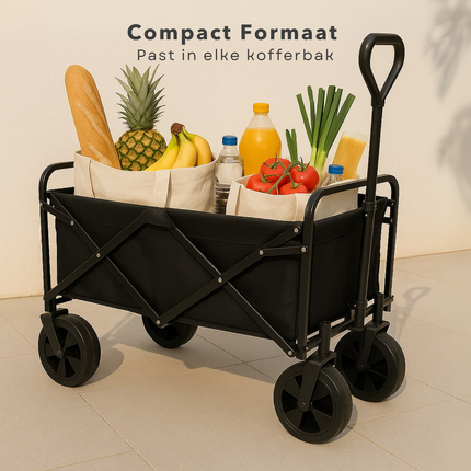 Cheqo® Opvouwbare Bolderwagen - Bolderkar Opvouwbaar - Metaal - Strand en Vakantie - Strandkar - Grote Wielen