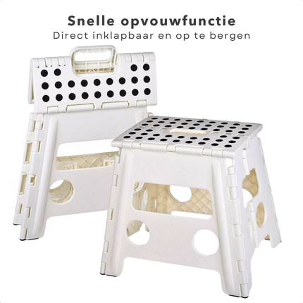 Cheqo® Vouwbare Opstapkruk - Opstapje - Trapje - Kruk - Krukje - Keukentrap - Keukentrapje - Opvouwbaar - Anti-Slip - ABS Materiaal - Max. 100 kg - Wit