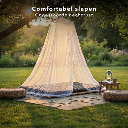 Cheqo® Klamboe 1 Persoons - Muskietennet 1 Persoons - Muggennet 1 Persoons - Reisklamboe 1 Persoons - Klamboe Voor Op Reis - Klamboe Voor Thuis - Klamboe Wit - Ronde Klamboe - Klamboe Bed