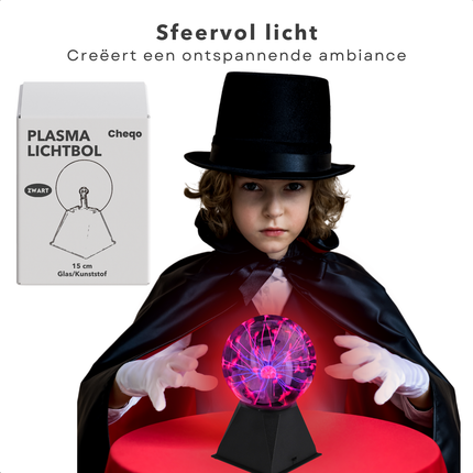 Cheqo® Plasma Bol - Plasmabol Lamp - Plasmabal - Discolamp - Plasma Effect - Zwart - Werkt op Geluid