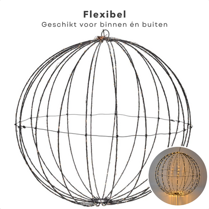 Cheqo® Kerstverlichting Lichtbol - Metaal - 320 LED's - Timer - Extra Warm Wit - Diameter 50 cm - Aanloopsnoer van 300 cm - Opvouwbaar - Voor Binnen en Buiten - Kerstverlichting - Kerstlampjes - Sfeerverlichting - Kerstbol Verlichte Kerstfiguren