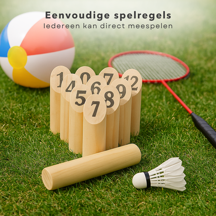 Cheqo® Houten Werp Spel - Kubb Spel - Fins Werpspel - 13-Delig Werpspel - Voor Tuin en Park - Massief Hout