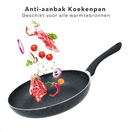 Cheqo® Koekenpan Ø28cm - Soft Touch Handgreep - Gelijkmatige Warmteverdeling - Pannen - Bakpan - Lange Levensduur - Aluminium - Voor Alle Warmtebronnen Koekenpannen