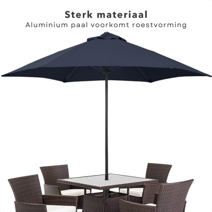Cheqo® Luxe Parasol - Stokparasol - Zonwerend Textiel - Aluminium - Luxe Tuinparasol - Zwart