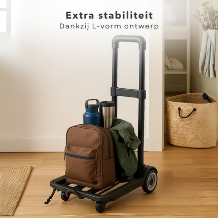 Cheqo® Opvouwbare Steekwagen - Hand Truck - Draagvermogen 40 KG - Compacte Trolley - Stevige L-Vorm - 4 Wielen - Elastiek met Haak - Duurzame Materialen - Lichtgewicht Ontwerp - Eenvoudig op Te Bergen - Geschikt voor Verhuizing