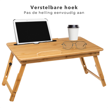 Cheqo® Bamboe Laptoptafel - Ontbijt op Bed - Bedtafel - Laptopstandaard - Laptop Tafel - Verstelbaar & Ergonomisch - Ideaal voor Bed & Bank - Opvouwbaar Design