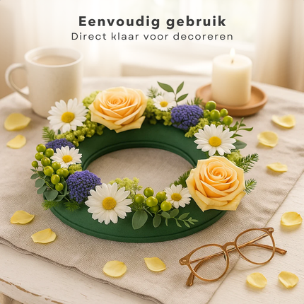 Cheqo® Steekschuim Ring - Kerstkrans Maken - Oase Ring - Nat Steekschuim - Groen Steekschuim - Kerstdecoratie - Bloemen Water Geven - Bloemen Op Hun Plaats - Diameter 25 Cm - Ronde Steekschuim - Kerstkrans Decoratie - Steekschuim Voor Bloemen