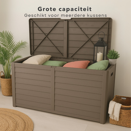 Cheqo® Kussen Opbergbox - Kussenbox - Tuinkussenbox - Tuinkussen Box - Weerbestendig & Verrijdbaar - Opbergbox Tuin voor Buiten - 420 L - Taupe