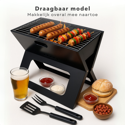 Cheqo® Opvouwbare Barbecue - Draagbare Houtskool BBQ - Portable BBQ - Draagbaar en Inklapbaar - Voor Camping en Strand - Camping BBQ - Houtskool