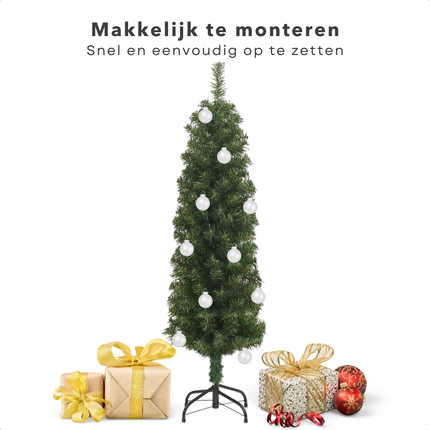 Cheqo® Kunstkerstboom Smal - Smalle Kerstboom - 120 cm - Levensecht PVC - Inclusief Standaard - Binnen/Buiten Gebruik