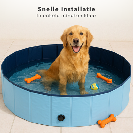 Cheqo® Honden Zwembad - Hondenzwembad Opvouwbaar - Opzetzwembad Huisdier - Hondenbad - Dierenbad - Bad Voor Middelgrote Honden - Blauw