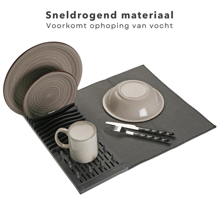 Cheqo® Afdruiprek Met Mat - Ideaal voor Camping - Afdruipmat - Vaatdroger - Flexibel en Compact - Antraciet