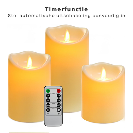 Cheqo® LED Kaarsen Set - Bewegende Vlam - Dimbaar en Ivoor - Inclusief Afstandsbediening