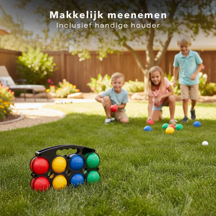 Cheqo® Jeu De Boules Set - 8 Kunststof Ballen - 4 Kleuren Ballen - Petanque Set - Kunststof Petanque - Kleurrijke Ballen - Set Van 8 - Werpspel