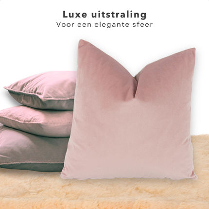 Cheqo® Velvet Sierkussen Roze - Gevuld Kussen - Luxe Decoratief Kussen - 45x45 cm - Fluweel